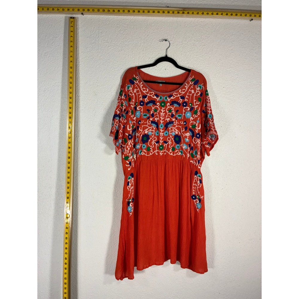 Alice & You Orange Red Embroidered Boho Mini Dress Plus Size 28 KA5005